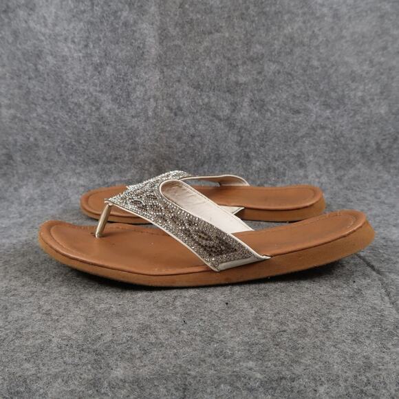 Casual Shoes Womens 7 Sandals Flip Flops Slip On Embellished Straps Comfort - Picture 3 of 8